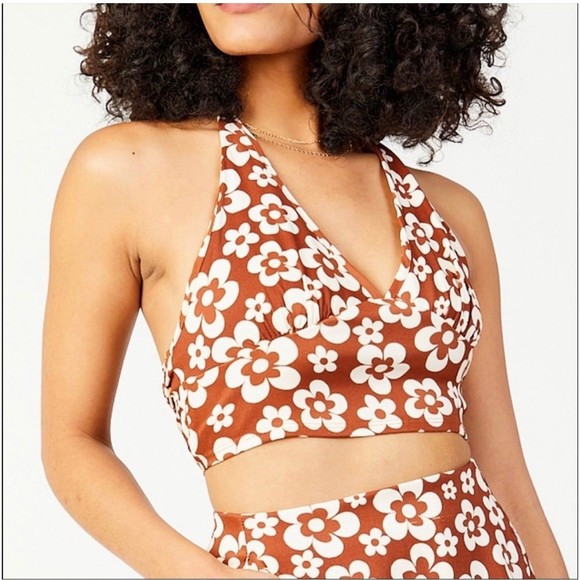 Altar’d State Brown White‎ Floral Halter Tank Tie Straps L - Picture 1 of 7